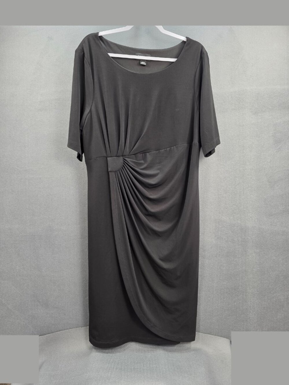Connected Apparel Black Draped Ruched Midi Dress 20W Plus Size